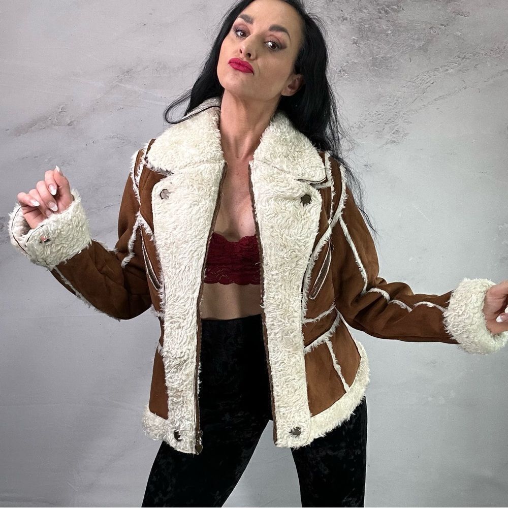 Regent fun faux leather appearance fluffy jacket coat